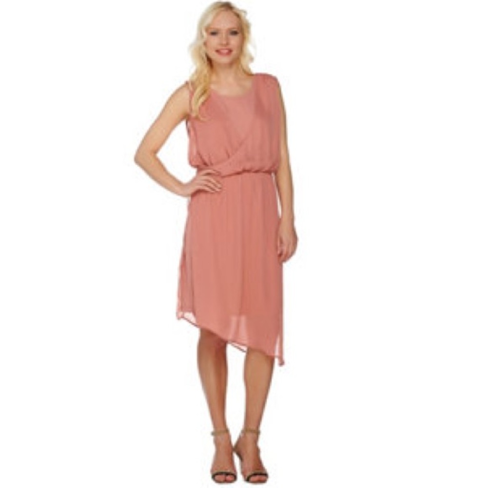 Halston Chiffon Layer Peach Coral Layer Dress 26W 3X